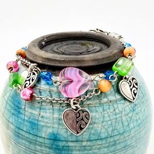 BRIGHTON CHARM BRACELET Silver Hearts & Beads